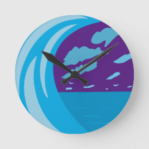 Summer Ocean blue Wave purple sky Round Clock