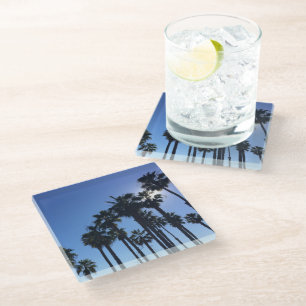 Summer Ocean Palms Blue Colour Photography Glass Coaster