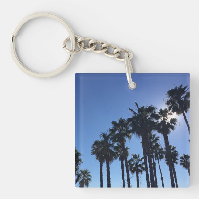 Summer Ocean Palms Blue Colour Photography Key Ring (Front)