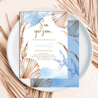 Summer Ocean Sea You Soon Blue Boy Baby Shower Invitation