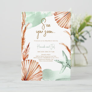 Summer Ocean Sea You Soon Sage Green Baby Shower Invitation