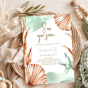 Summer Ocean Sea You Soon Sage Green Baby Shower Invitation