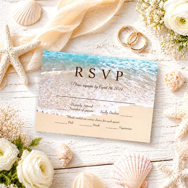 Summer Ocean Waves Tropical Beach Wedding RSVP Card (Creator Uploaded)