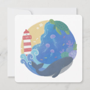 Summer Ocean Whale Turtle & Lighthouse Invitation