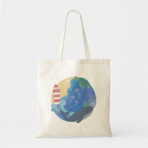 Summer Ocean Whale Turtle & Lighthouse Tote Bag