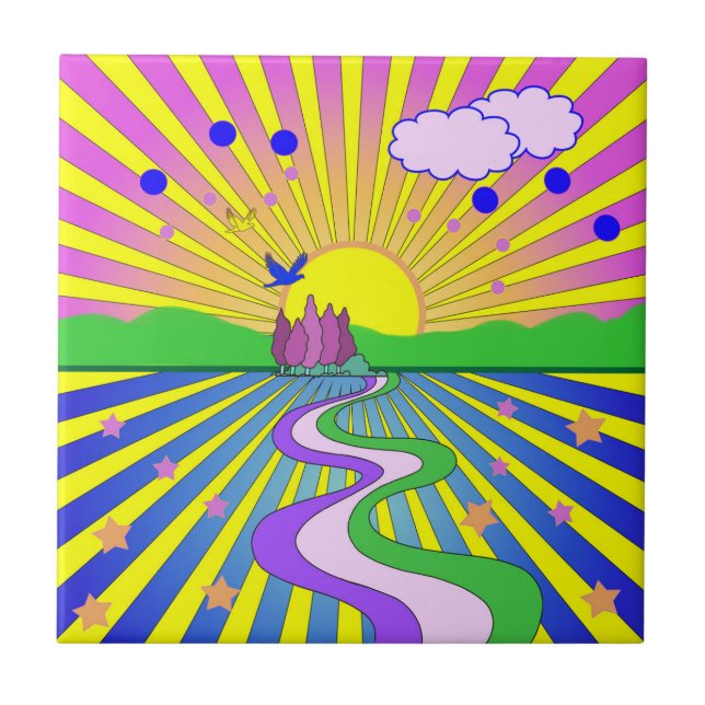 Summer of Love Colourful Psychedelic 60s 70s   Ceramic Tile (Front)
