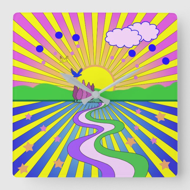 Summer of Love Colourful Psychedelic 60s 70s  Square Wall Clock (Front)