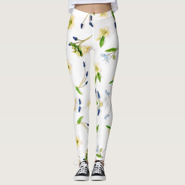 Summer off-white floral pattern leggings (Front)