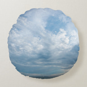 Summer on the beach with sunset sky. Copy space. M Round Cushion