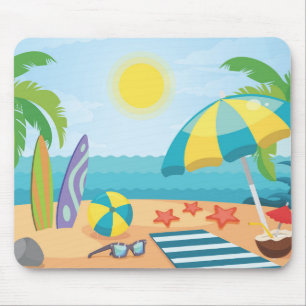 Summer on the Beach with Surf Boards & Palm Trees Mouse Pad