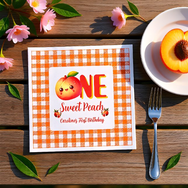 Summer One Cute Peach Birthday  Napkin (Creator Uploaded)