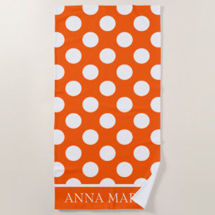 Summer Orange and White Polka Dot Personalised Beach Towel