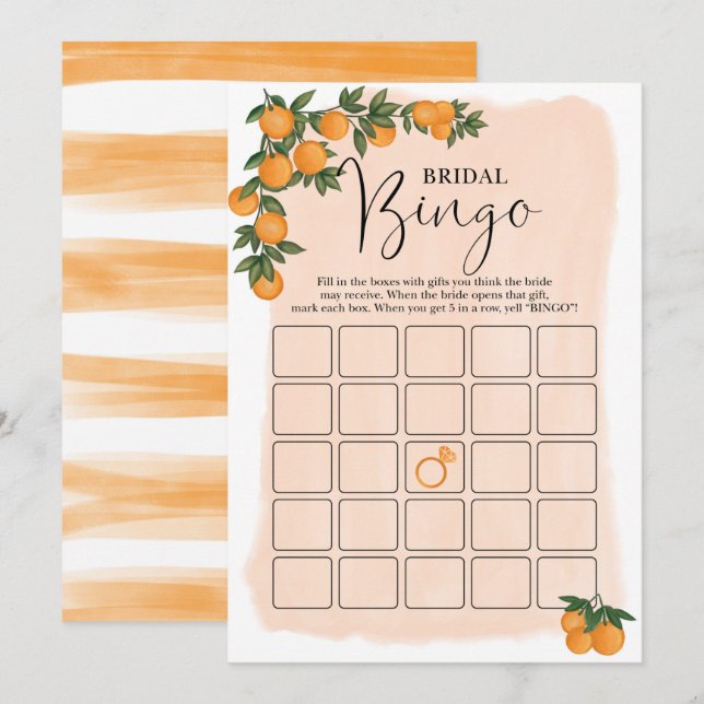 Summer Orange Citrus Bingo Bridal Shower Game Card (Front/Back)