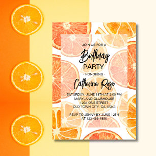 Summer Orange Citrus Slice Birthday Party Invitation