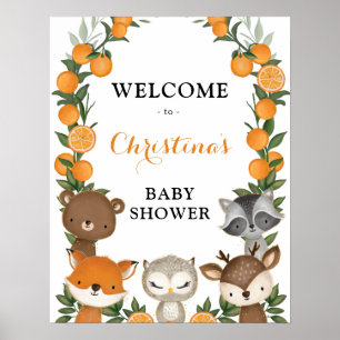 Summer Orange Citrus Woodland Baby Shower Welcome Poster
