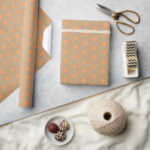 Summer Orange Dots On Faux Rustic Brown Kraft Wrapping Paper
