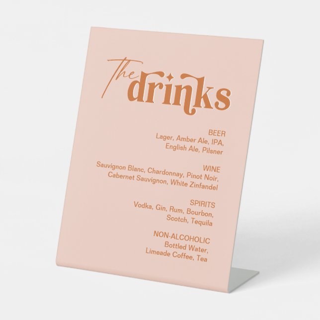 Summer Orange Peach Drink Menu Wedding Bar Pedestal Sign (Front)