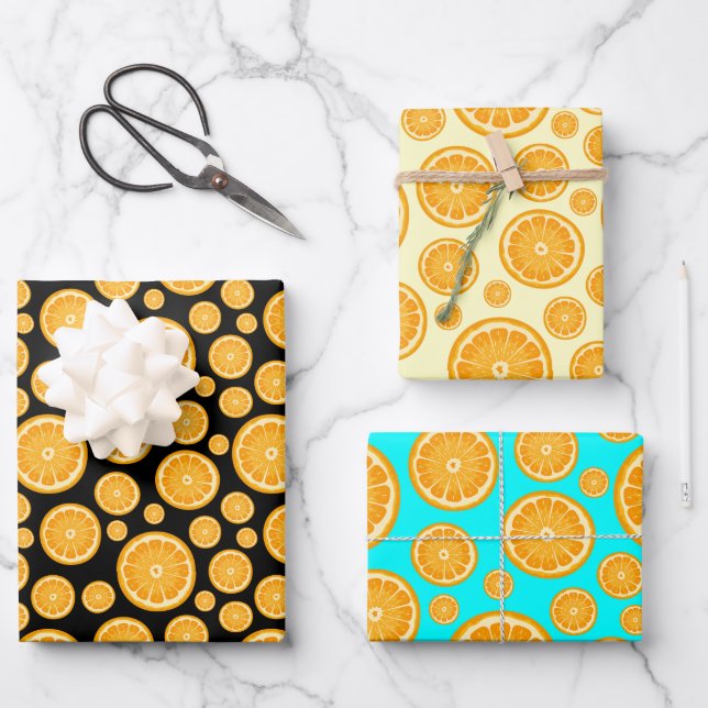 Summer Orange Slice Citrus Fruit  Wrapping Paper Sheet (Front)