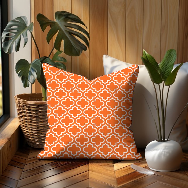 Summer Orange White Retro Chic Trellis Pattern Cushion (Creator Uploaded)