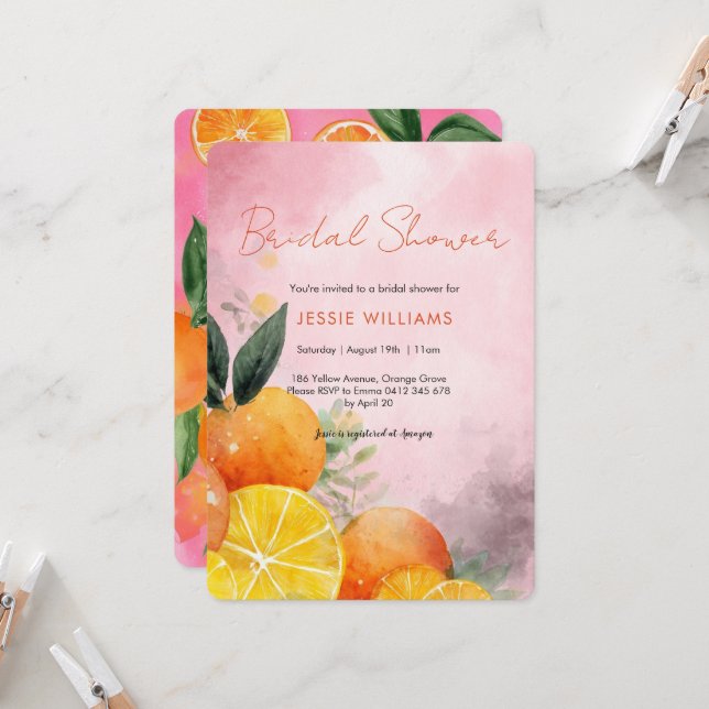 Summer Oranges Bridal Shower invitation (Front/Back In Situ)