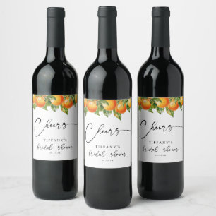 Summer Oranges Citrus Cheers Bridal Shower Wine Label