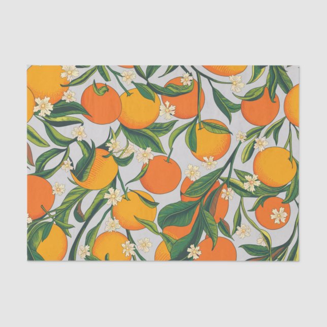 Summer Oranges Citrus Fruit Floral Pattern  Tissue Paper (Front)