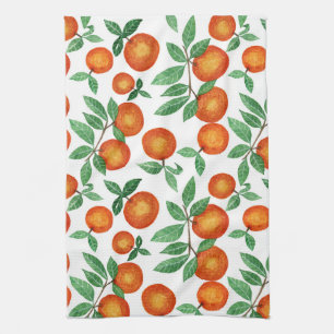 Summer Oranges Citrus Watercolor Fruit Pattern Tea Towel