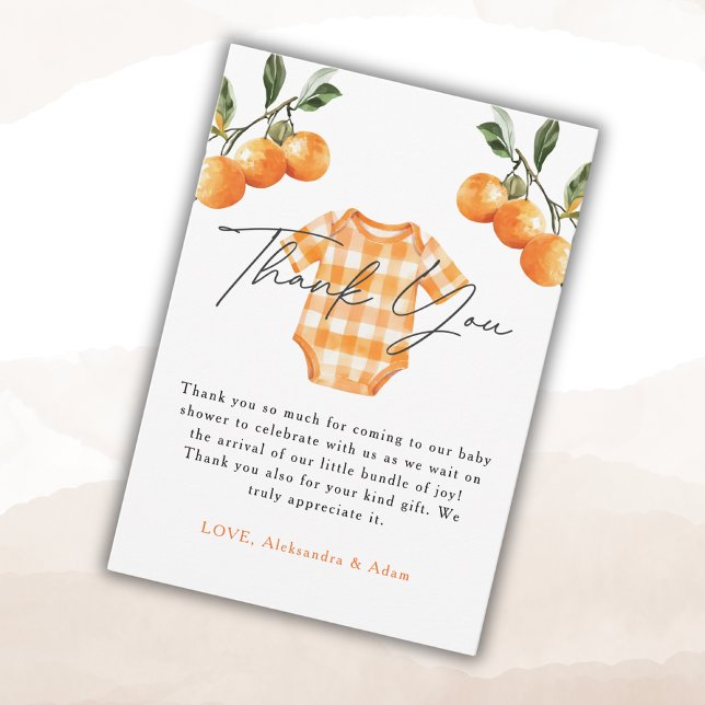 Summer Oranges Cute Bodysuit Baby Shower Thank You Card (Creator Uploaded)