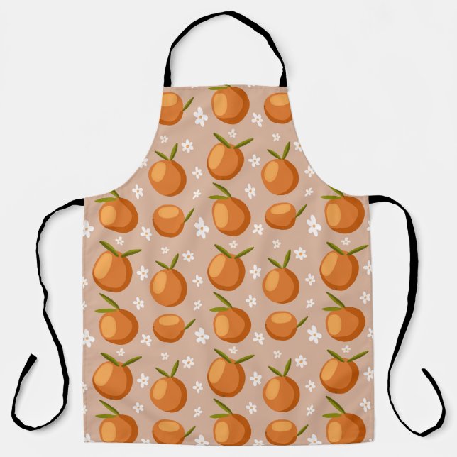 Summer Oranges Fruit little white flowers Pattern  Apron (Front)