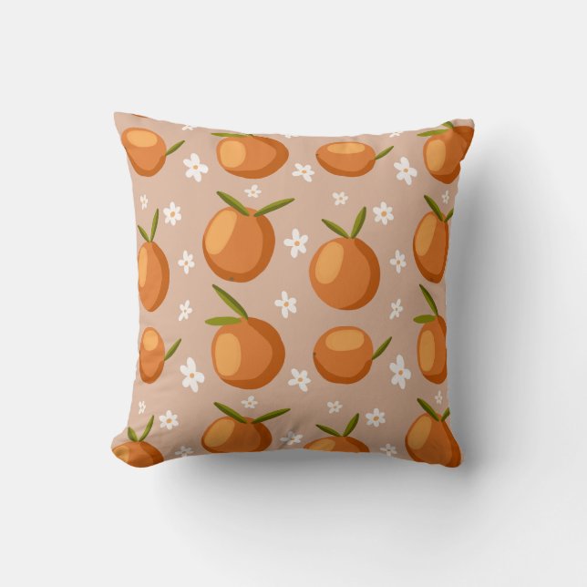 Summer Oranges Fruit little white flowers Pattern  Cushion (Front)