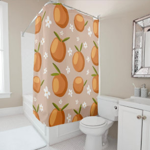 Summer Oranges Fruit little white flowers Pattern  Shower Curtain