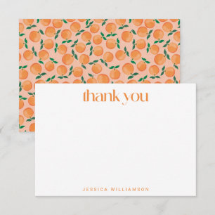 Summer Oranges Fruit Watercolor Pink Bridal Shower Thank You Card
