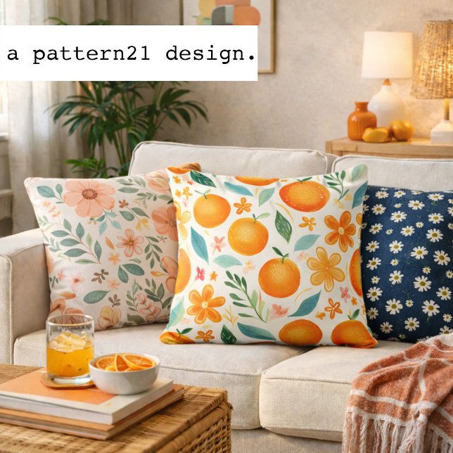 Summer oranges in watercolor pattern cushion (cozy summer oranges pillow)