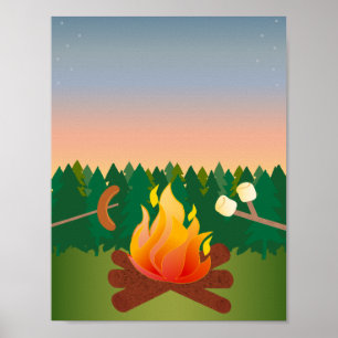 Summer Outdoor Camp Fire Poster