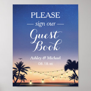 Summer Palm Beach String Lights Sign Guestbook