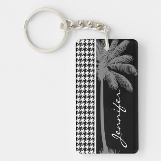Summer Palm Black Houndstooth Key Ring