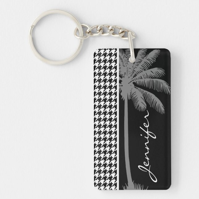 Summer Palm Black Houndstooth Key Ring (Front)