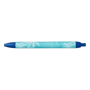 Summer palm trees Aqua Black Ink Pen