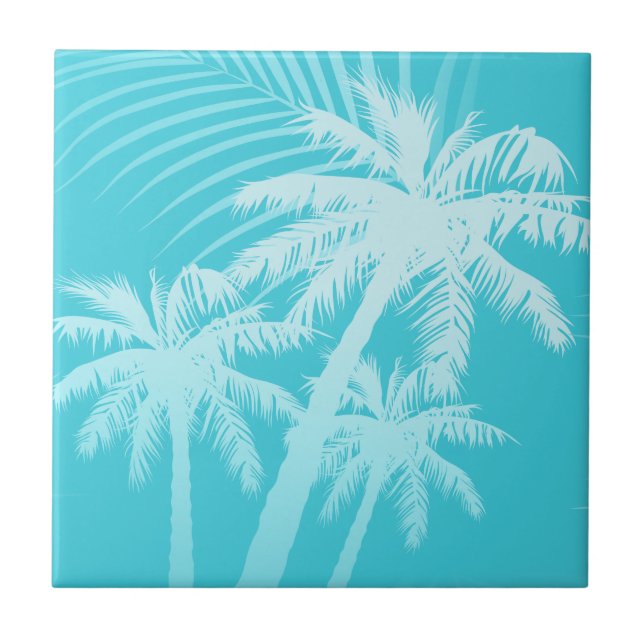 Summer palm trees Aqua Ceramic Tile (Front)