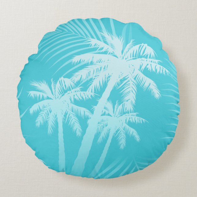 Summer palm trees Aqua Round Cushion (Front)