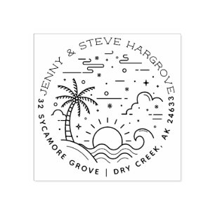 Summer Palm Trees & Sunset Beach Return Address Rubber Stamp