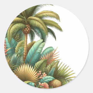 Summer Palm Tropical Tree And Leaves Classic Round Sticker