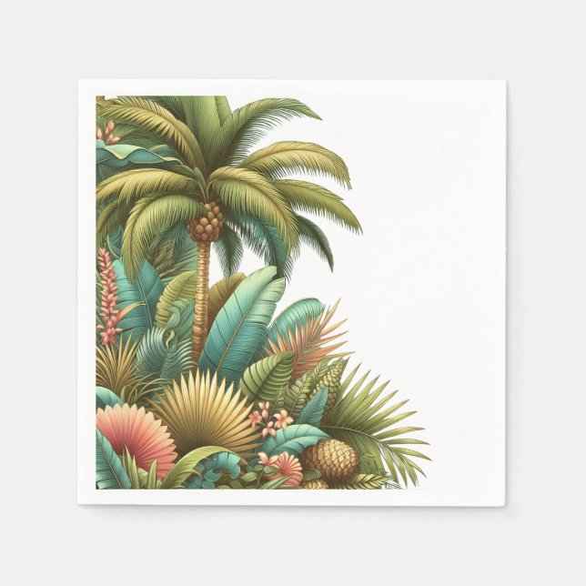 Summer Palm Tropical Tree And Leaves Napkin (Front)