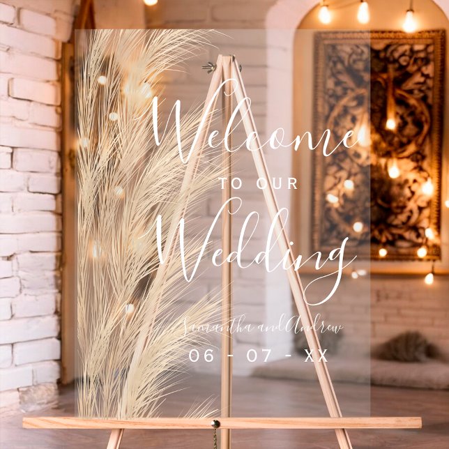 Summer pampas grass watercolor wedding welcome acrylic sign (Summer pampas grass watercolor wedding welcome acrylic sign)