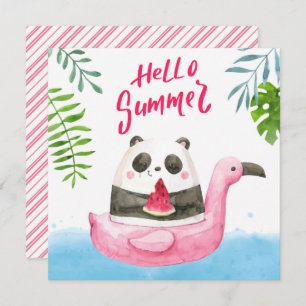 Summer Panda Flamingo Greeting Card