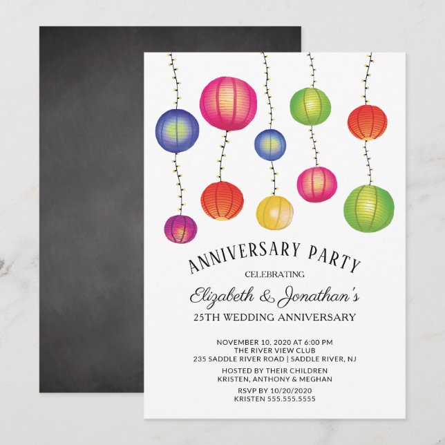 Summer Paper Lanterns Anniversary Party Invitation (Front/Back)