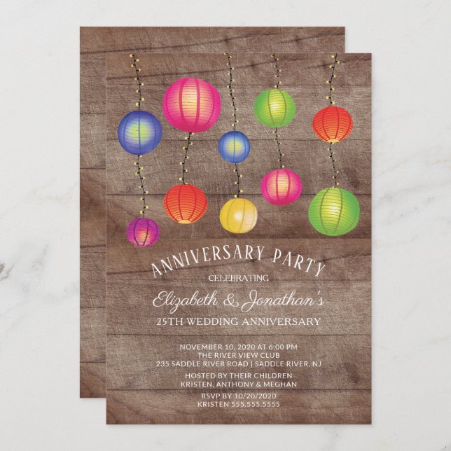 Summer Paper Lanterns Anniversary Party Invitation (Front/Back)