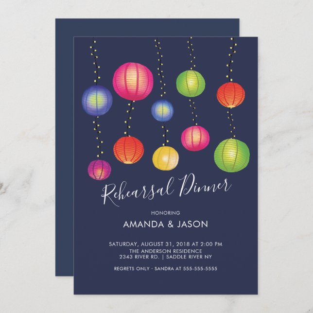 Summer Paper Lanterns Rehearsal Dinner Invitation (Front/Back)
