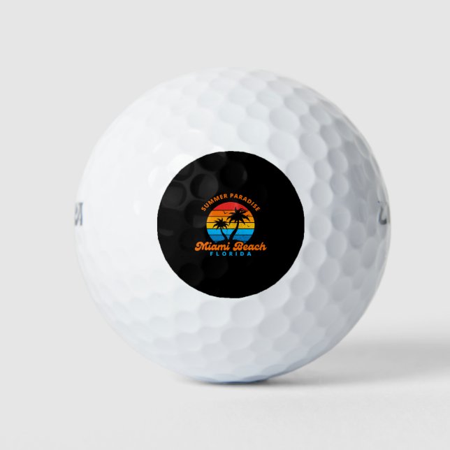 Summer Paradise Miami Beach Florida-Sunset-Palms Golf Balls (Front)