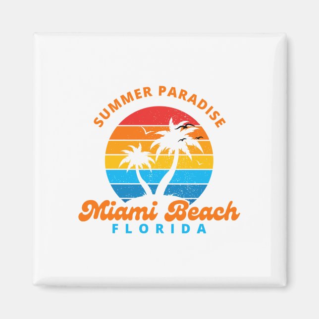 Summer Paradise Miami Beach Florida-Sunset-Palms Magnet (Front)